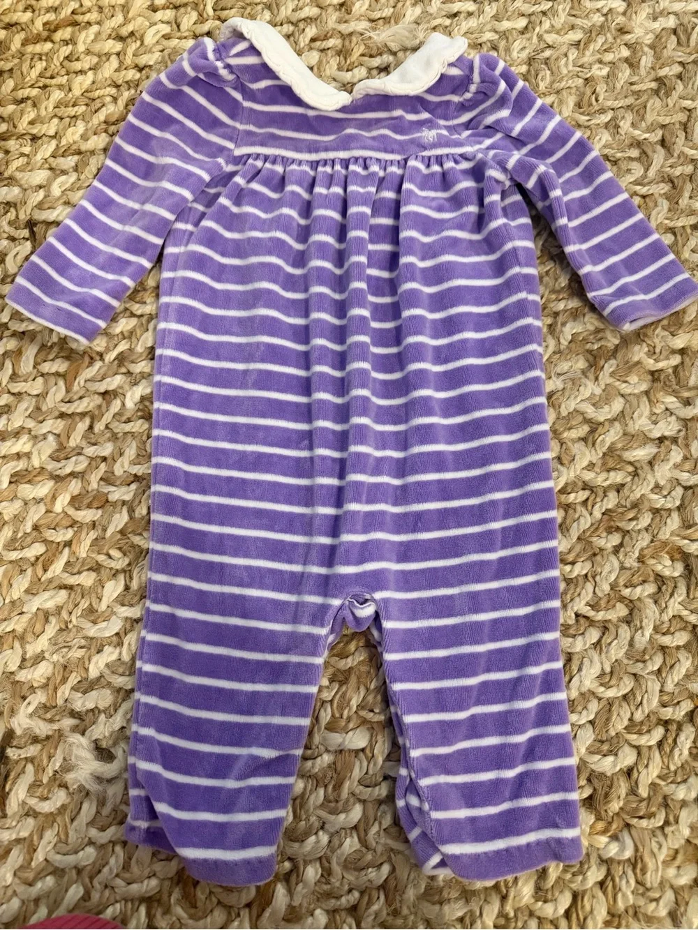 Ralph Lauren Lavender Stripe Peter Pan Collar Velour playsuit